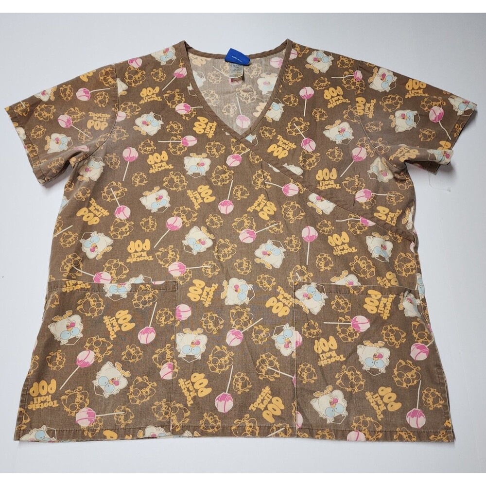 Tootsie Roll Pop Owl 2007 Doctor Nurse Uniform Scrub Top Shirt T-Shirt M EUC